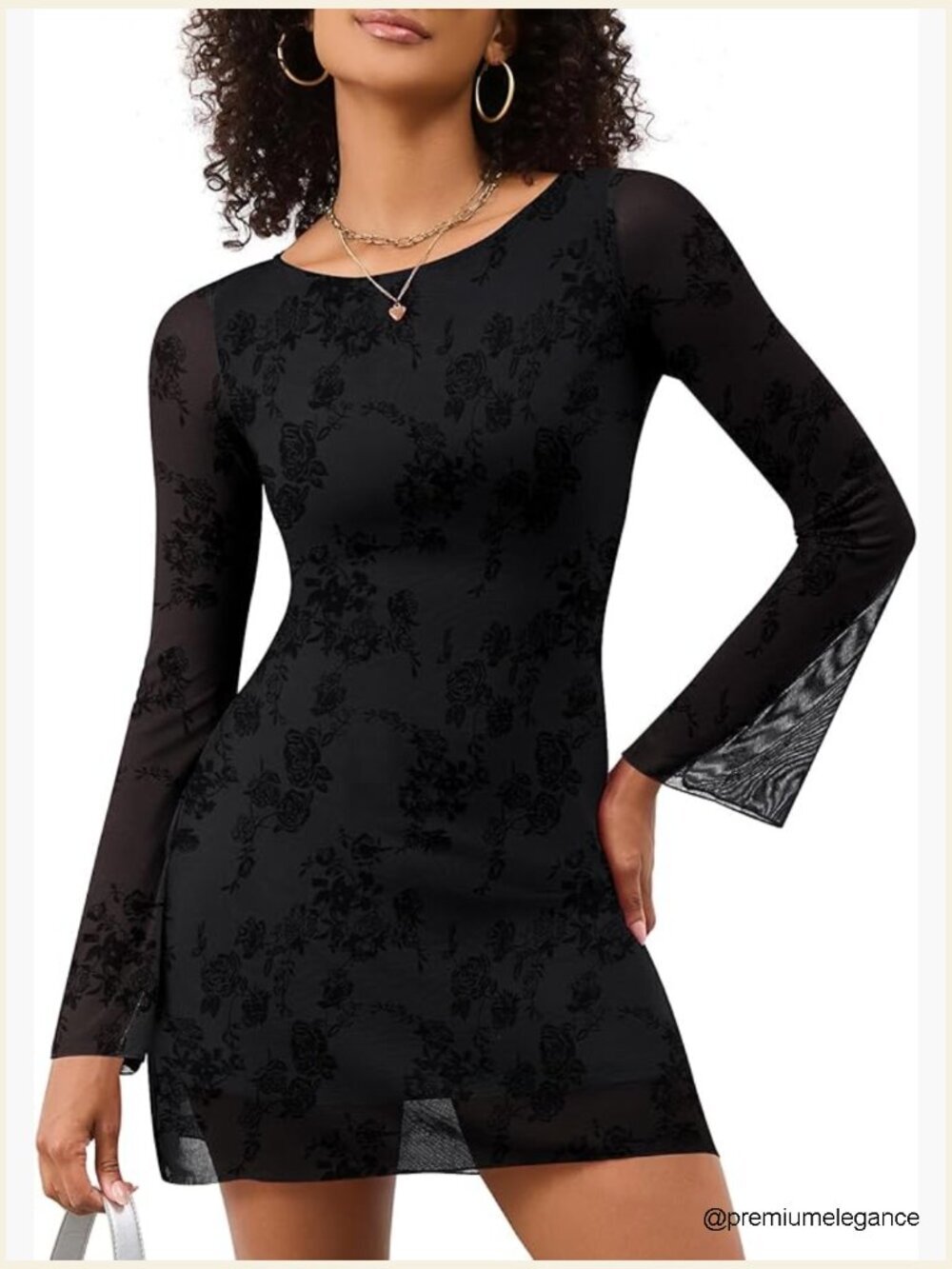 Sexy Mesh Bell Sleeve Boat Neck Bodycon Mini Dress Date Night Y2k Going Out